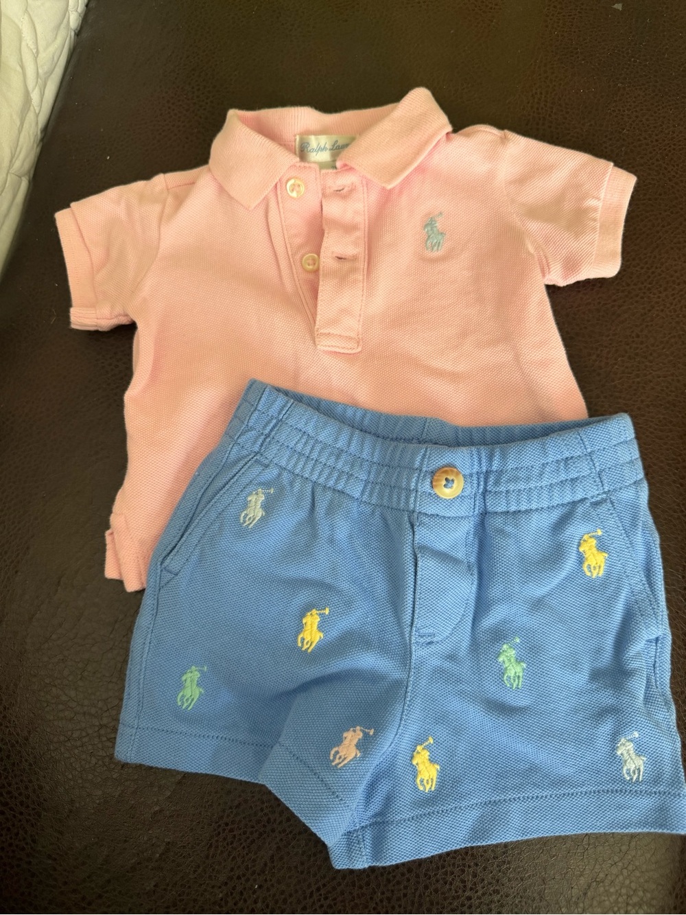 Ralph Lauren Pink Polo and Blue Embroidered Pony Shorts Set - Kids